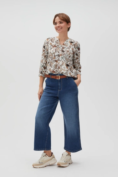 Wiskozowa koszula z kwiatowym wzorem beżowa