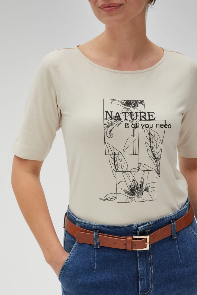 Bluzka z nadrukiem i napisem beżowa