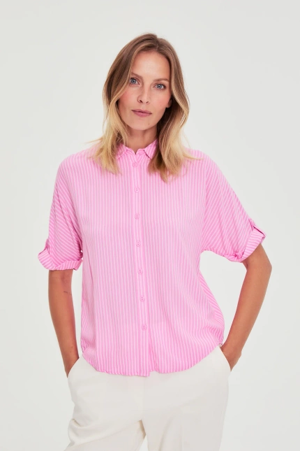 Koszula w paski różowa