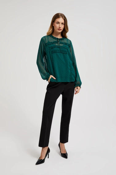 Koszula z falbankami i wiązaniem na dekolcie zielona