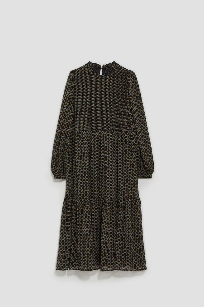 Sukienka midi z printem i falbaną czarna