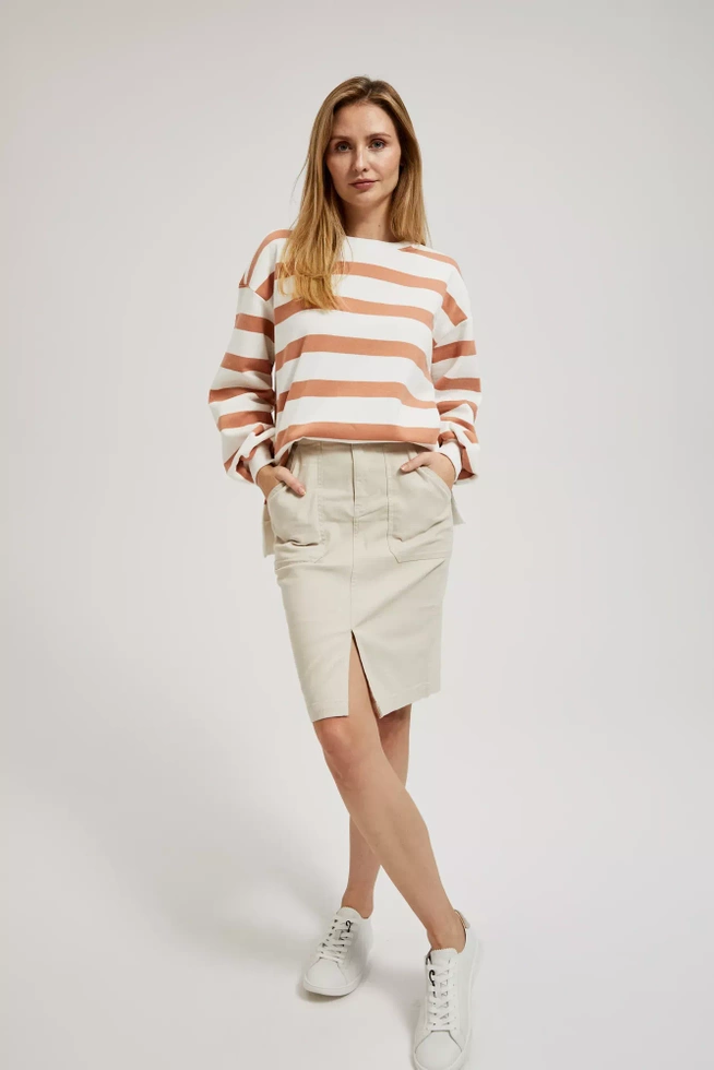 Bluza w paski z bufiastymi rękawami brązowa