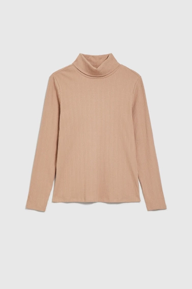 Prążkowany golf z długimi rękawami beżowy