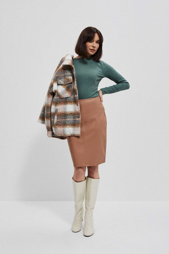 Bluzka z prążkowanej dzianiny oliwkowa