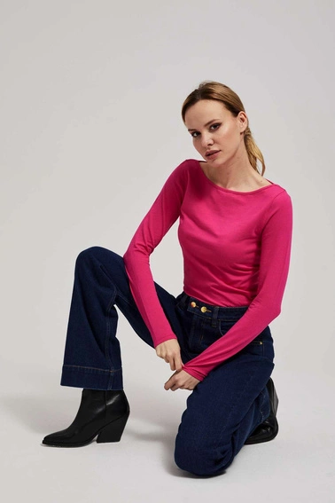 Dopasowana bluzka z długimi rękawami fuksjowa