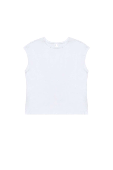 Bluzka z ozdobnym tyłem i krótkimi rękawami biała