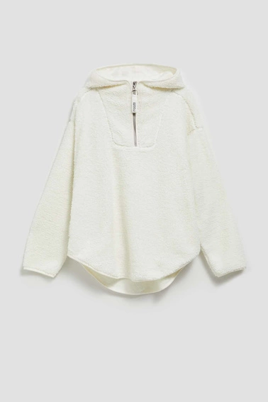 Bluza z kapturem i zamkiem na dekolcie perłowa