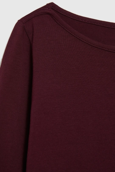 Dopasowana bluzka z długimi rękawami burgundowa