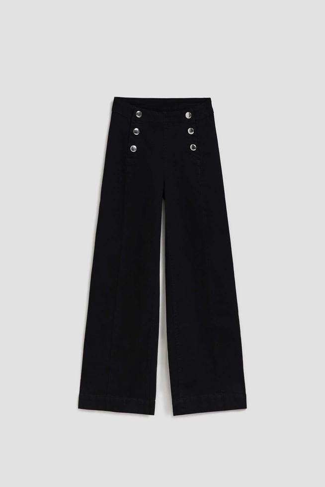 Jeansy wide leg z ozdobnymi guzikami czarne