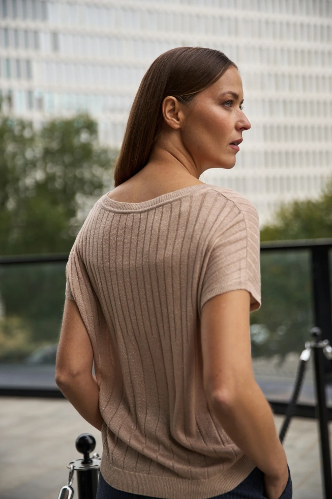 Sweter z krótkimi rękawami beżowy