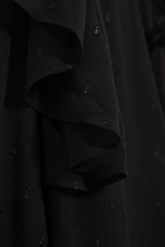 Koszula z wiązanym dekoltem i falbanami czarna