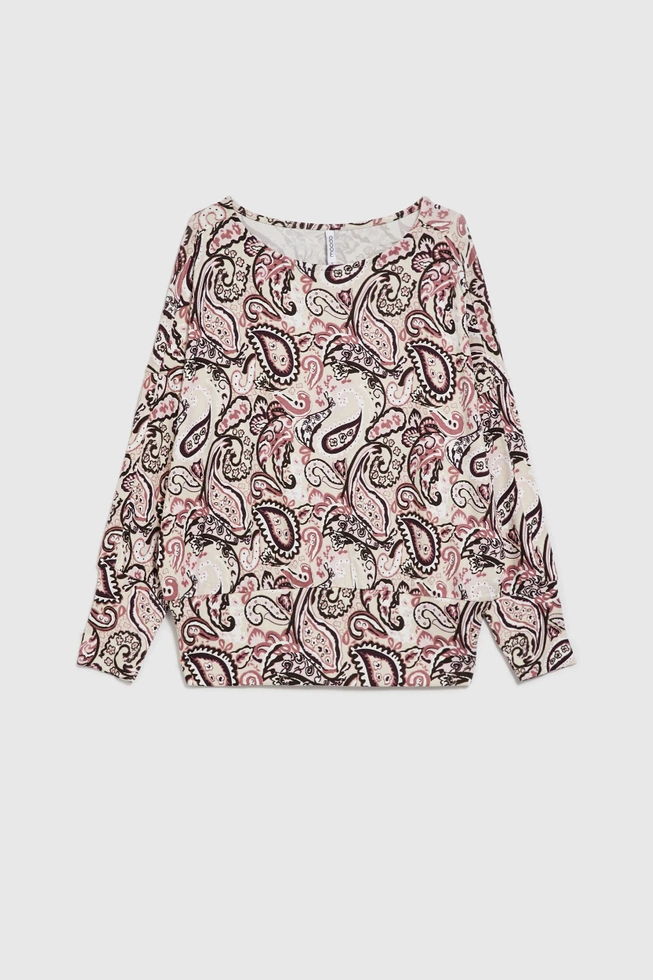 Wzorzysty sweter z długimi rękawami beżowy