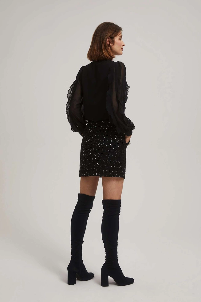 Spódnica w tweedowym stylu z ozdobnymi guzikami czarna