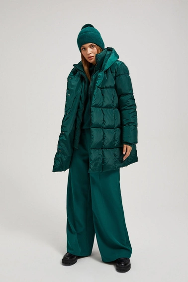 Pikowana kurtka z kapturem szmaragdowa
