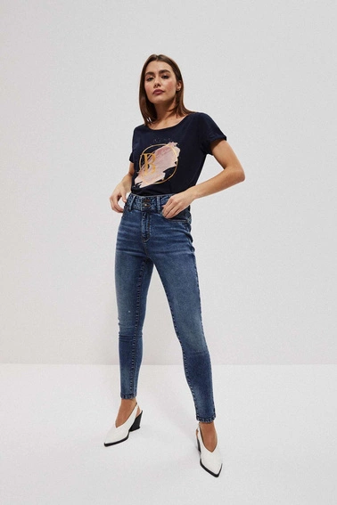 Jeansy push up z ozdobnym pasem granatowe