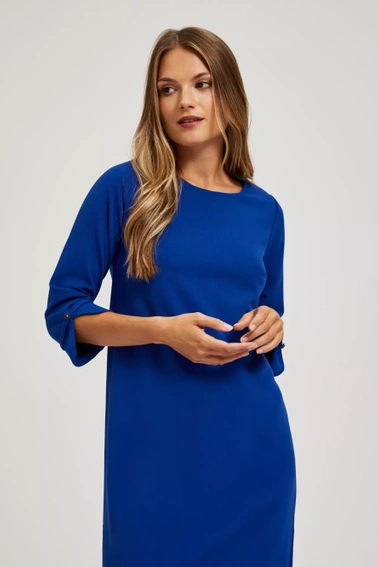 Trapezowa sukienka z rękawami 3/4 niebieska
