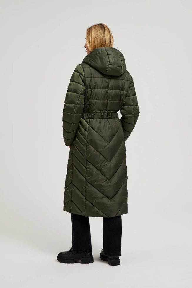 Pikowana kurtka z paskiem oliwkowa