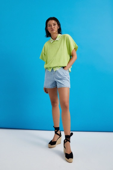 Jeansowe szorty z wysokim stanem niebieskie 