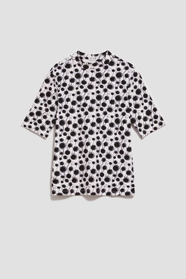 Wzorzysta bluzka z półgolfem perłowa