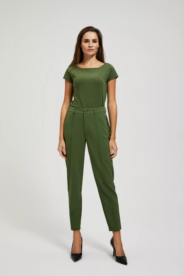 Gładka bluzka z okrągłym dekoltem khaki