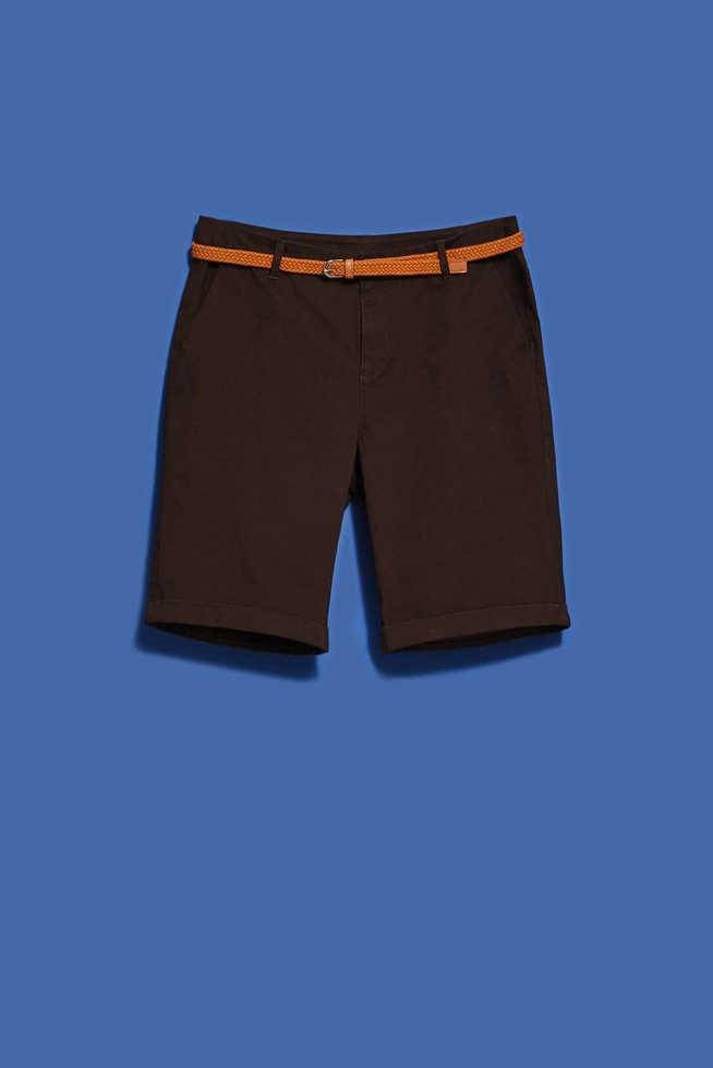 Szorty z plecionym paskiem ciemnbrązowe