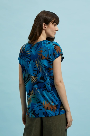 Bluzka z tropiklanym wzorem granatowa 