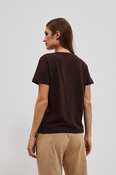 Bawełniana bluzka z dekoltem w serek ciemnbrązowa