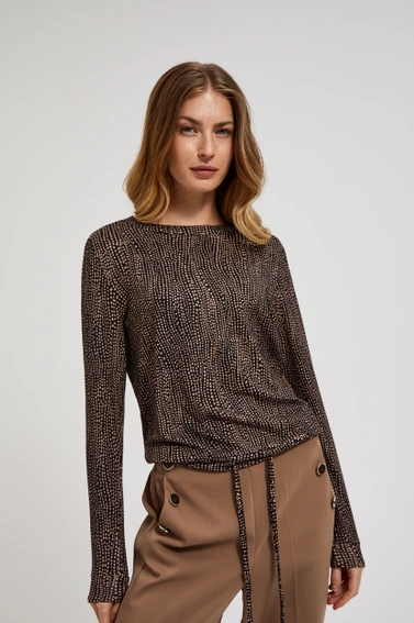 Wzorzysty sweter z wiązaniem w pasie czarny 