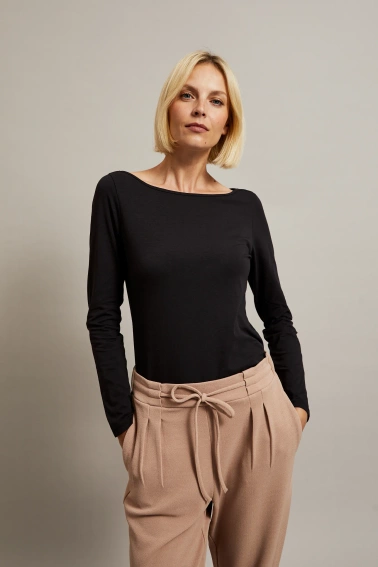 Gładka bluzka z długimi rękawami czarna