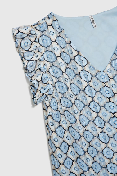 Wzorzysta sukienka z wiskozy niebieska