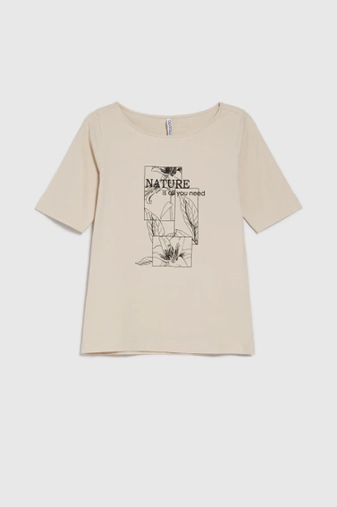 Bluzka z nadrukiem i napisem beżowa