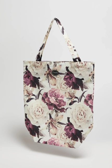 Bawełniana torba w kwiatowy wzór biała