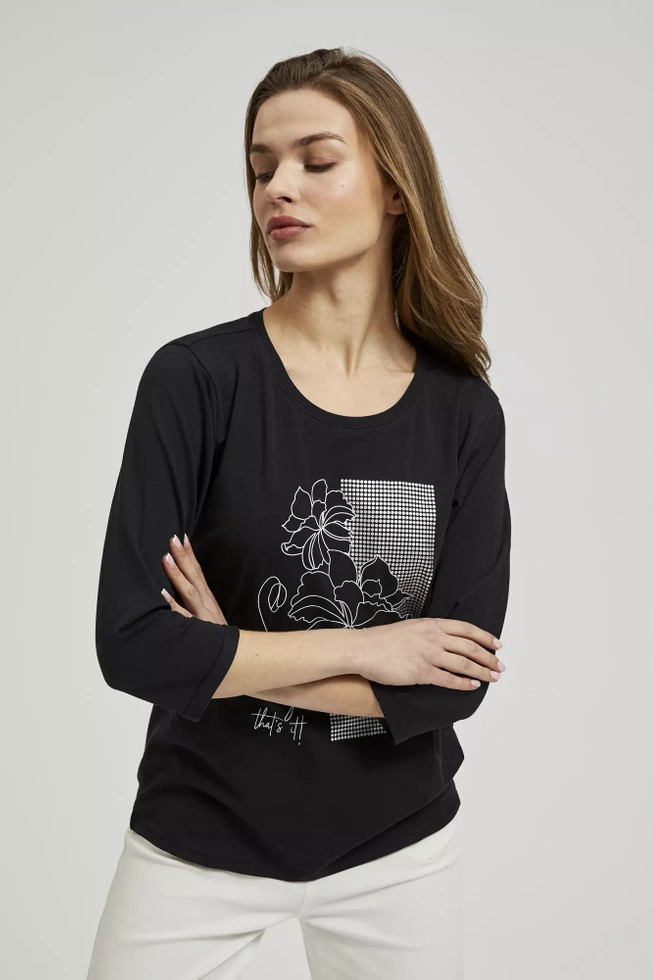 Bluzka z nadrukiem i rękawami 3/4 czarna