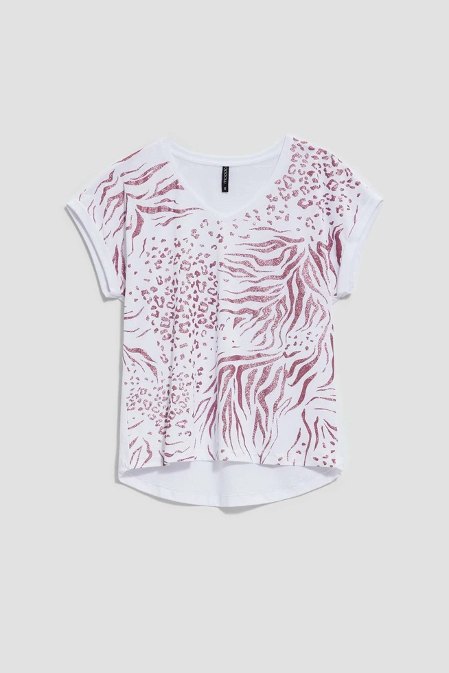 Bawełniana bluzka z błyszczącym nadrukiem biała