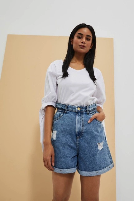 Bluzka biała z wiązaniem na rękawach