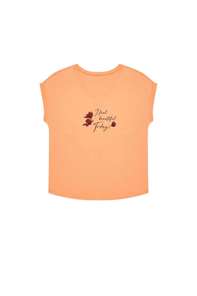 Bawełniana bluzka z nadrukiem łososiowa