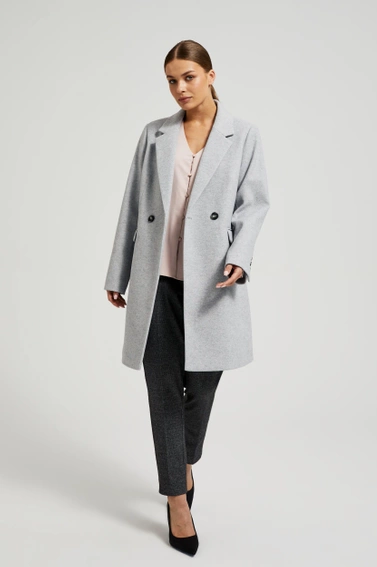 Prosty płaszcz zapinany na guziki szary