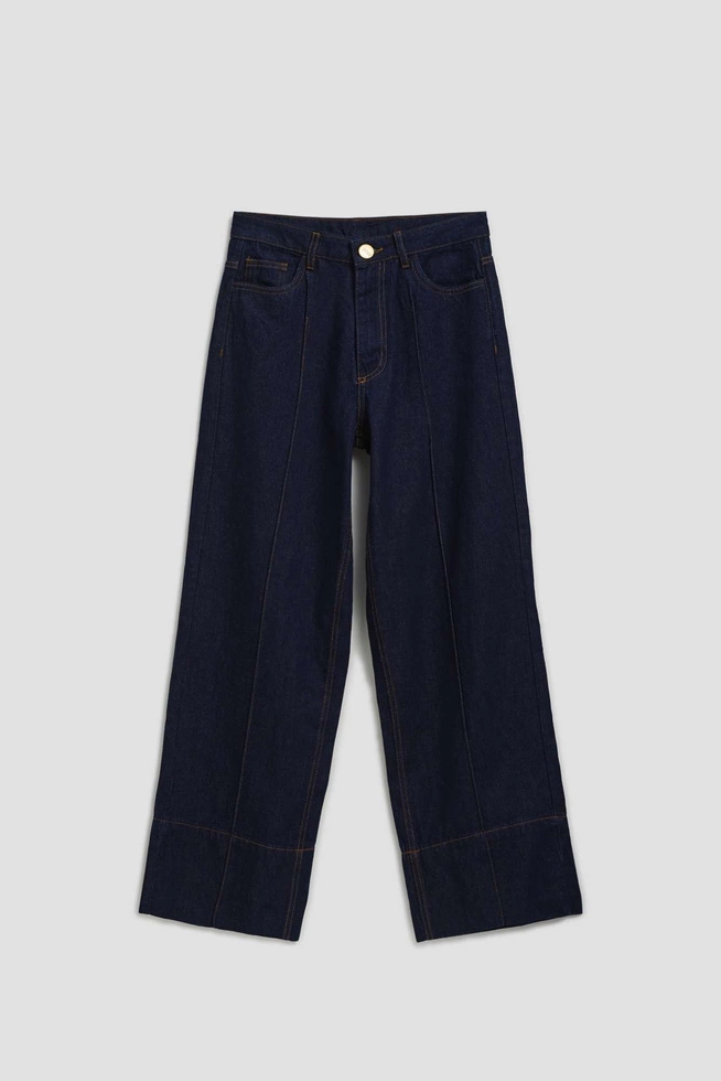 Bawełniane jeansy wide leg granatowe