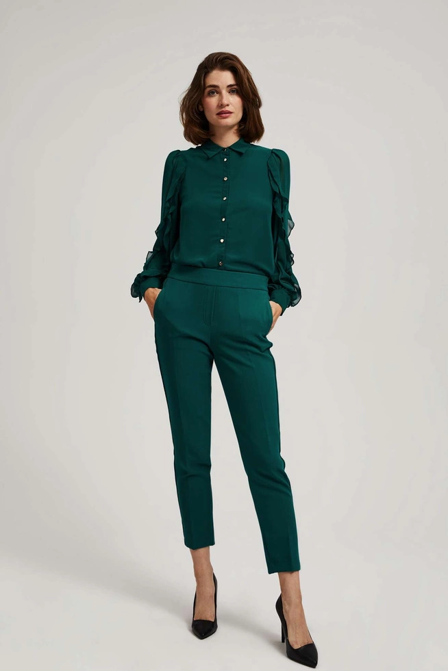 Koszula z falbanami na rękawach szmaragdowa