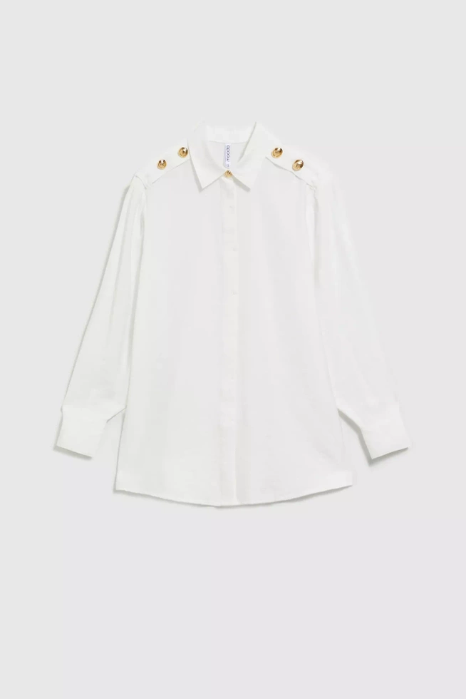 Gładka koszula z długimi rękawami i kołnierzykiem biała
