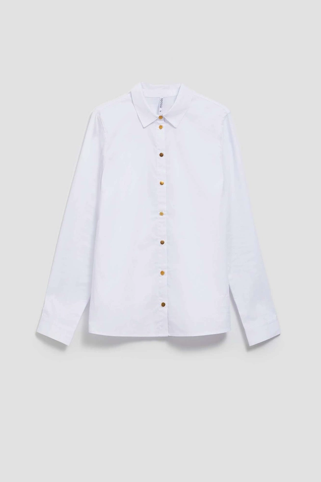 Gładka koszula z ozdobnymi guzikami biała