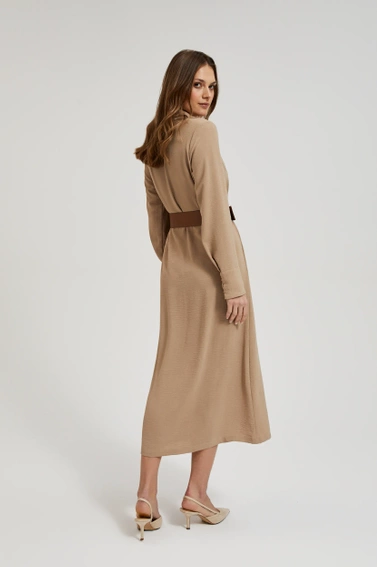 Sukienka midi z szerokim paskiem beżowa