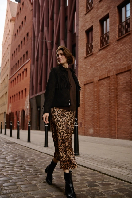 Spódnica w panterkę brązowa