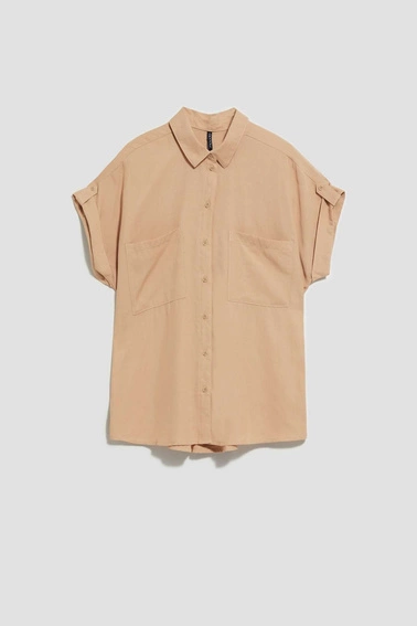 Koszula z krótkim rękawem ciemnobeżowa