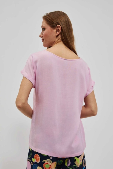 Wiskozowa koszula z dekoltem w serek pudrowo-różowa