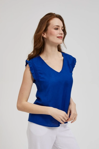 Koszula z falbanką na ramionach niebieska