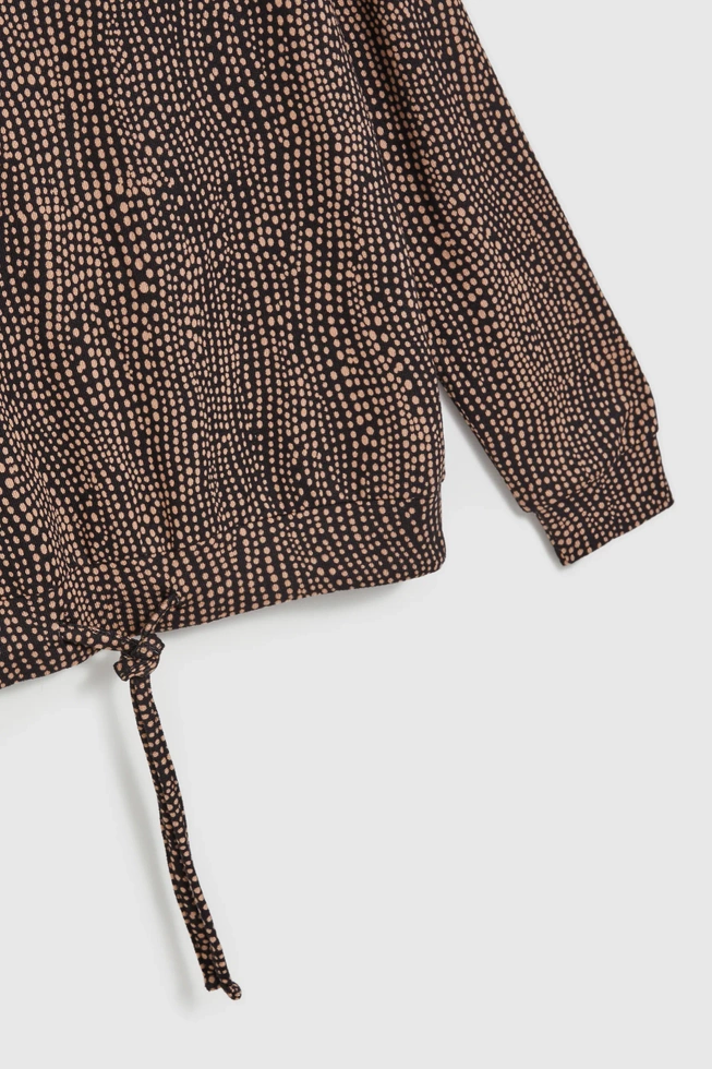 Wzorzysty sweter z wiązaniem w pasie czarny