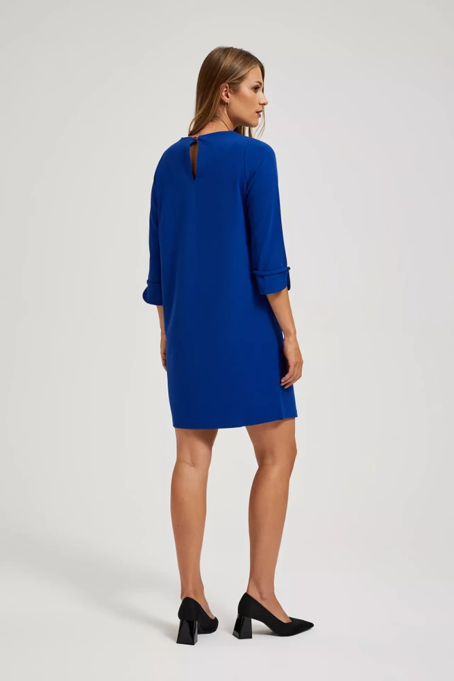 Trapezowa sukienka z rękawami 3/4 niebieska