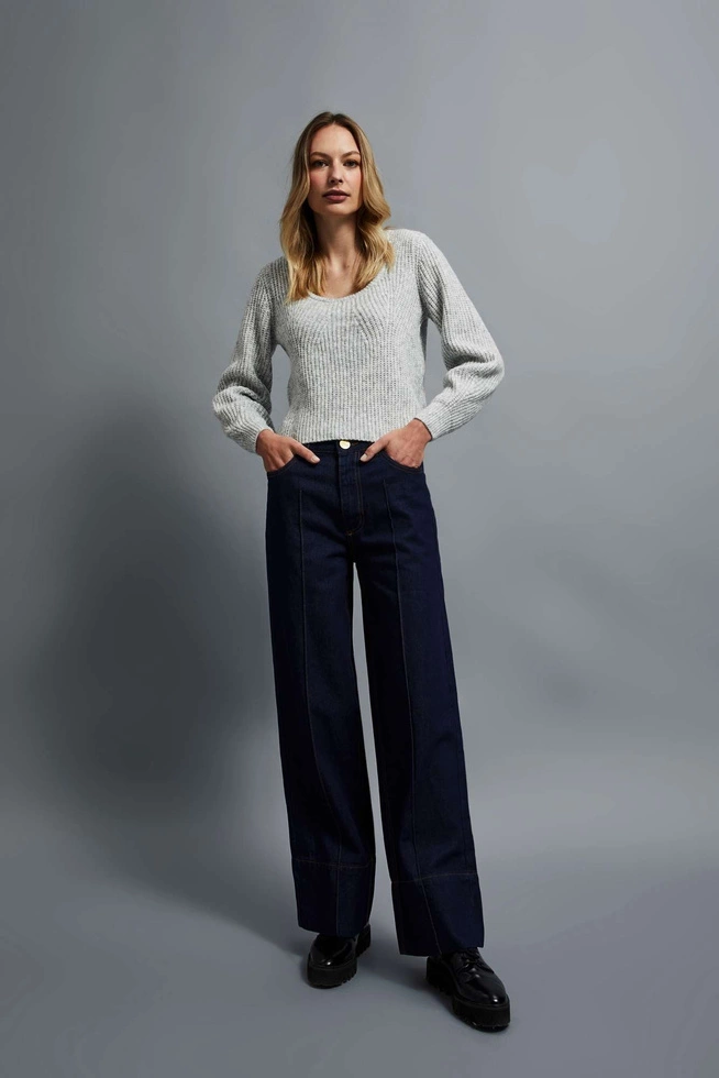 Bawełniane jeansy wide leg granatowe