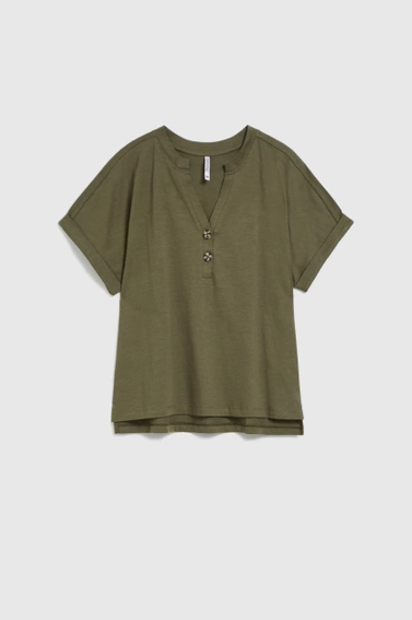 Bawełniana bluzka z guzikami oliwkowa